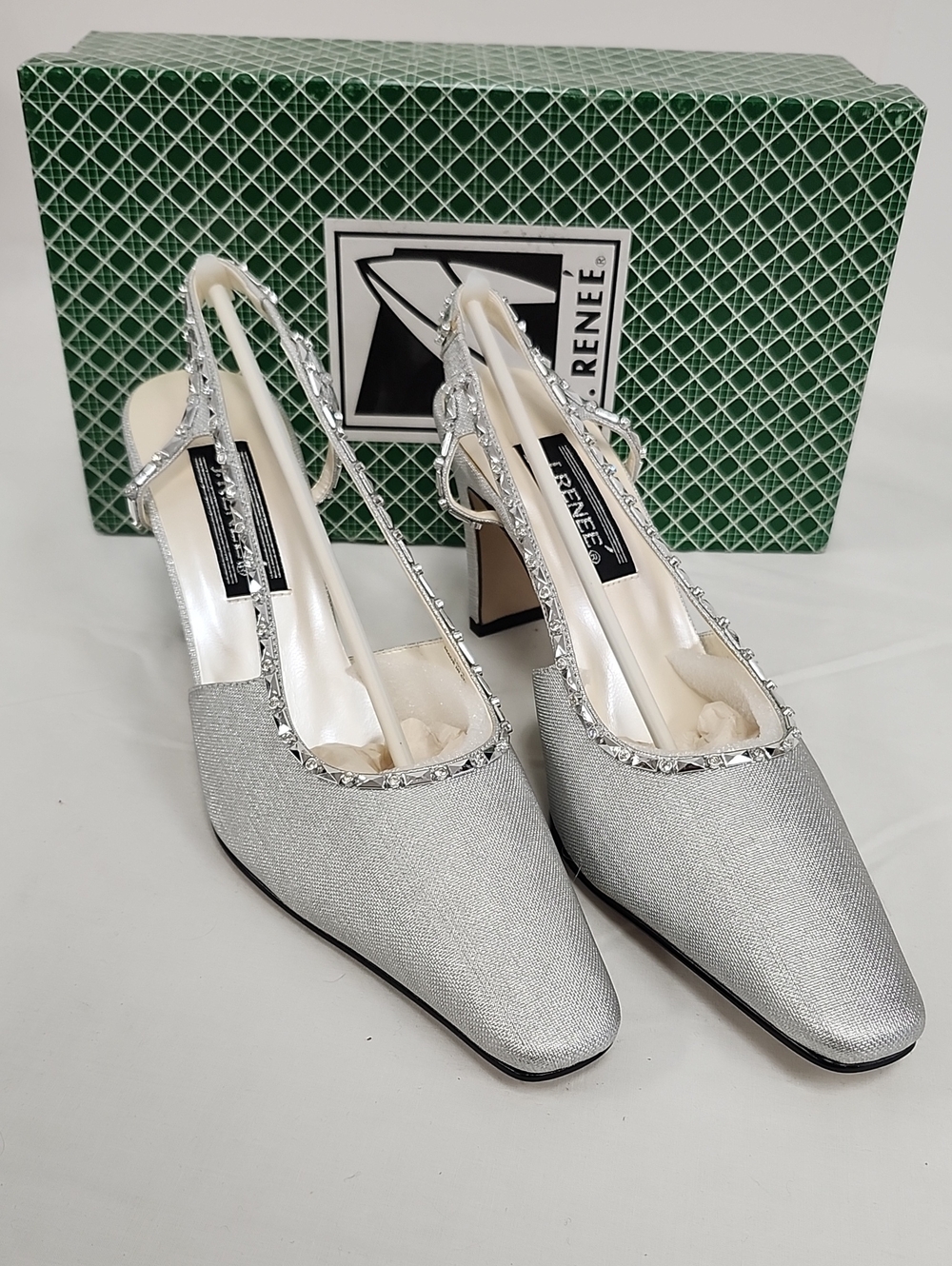 J.Renee Silver Slingback Heels with Crystal Trim